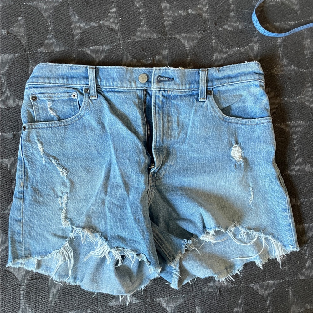 Abercrombie & Fitch the 4” Mom Short High Rise Frayed Light Blue Jean Shorts